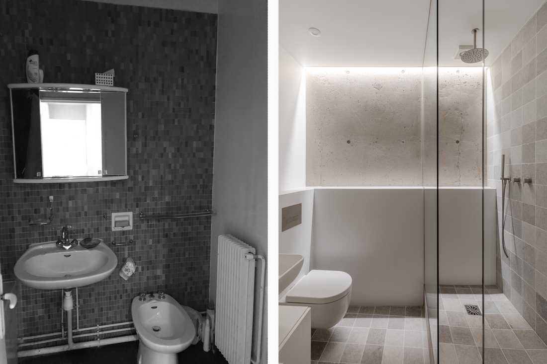 Avant - après : Rénovation de la salle de bain d'un appartement des années 70 à Bruxelles