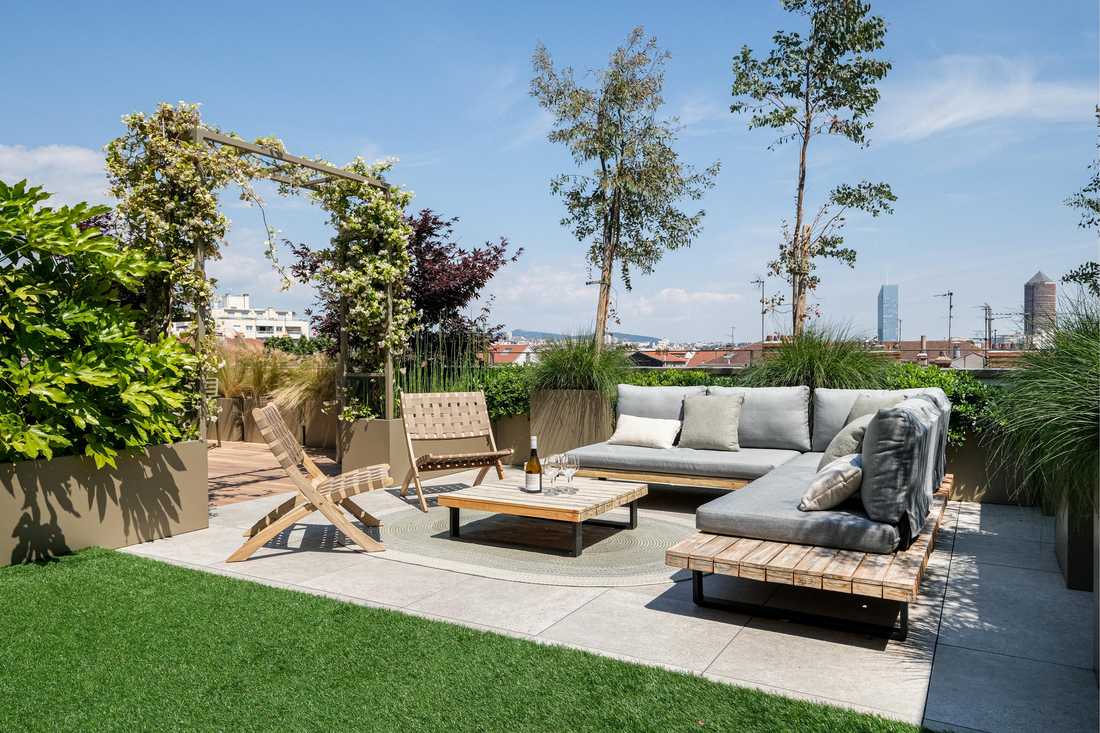 Terrasse aménagée dans un appartement Loi Breyne - Création d'un architecte paysagiste