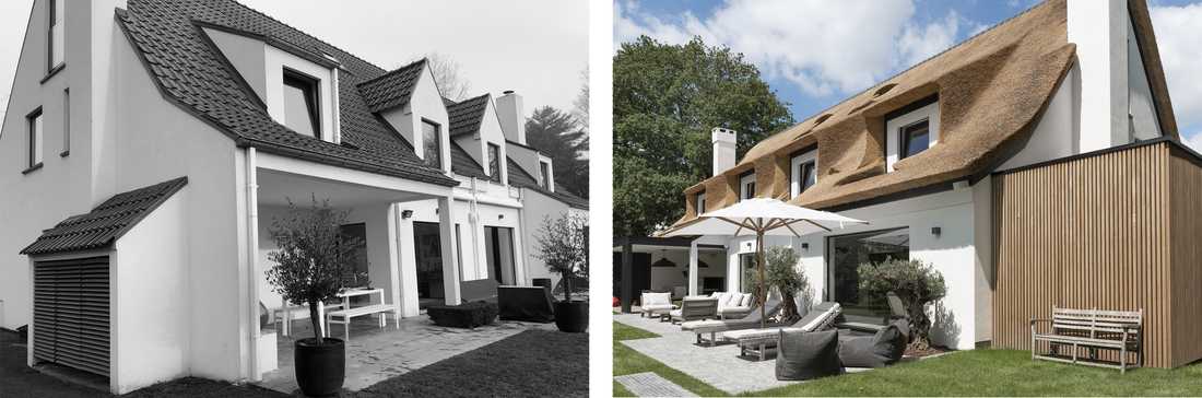 Photo avant-après de la restructuration complète d'une villa par un architecte d'intérieur à Bruxelles
